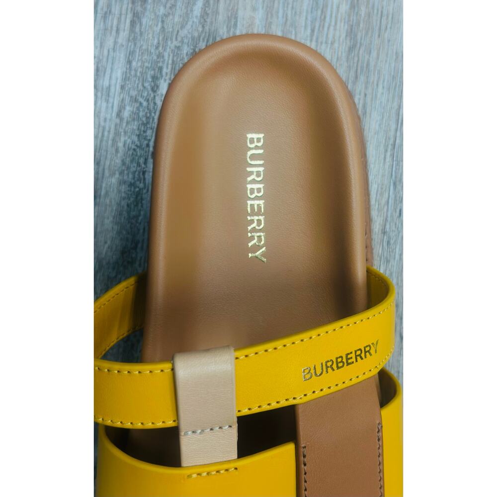 BURBERRY Yellow & Tan Thelma Color Block Leather Slides Sandals Sz. 37 MRSP $790 - Picture 6 of 8